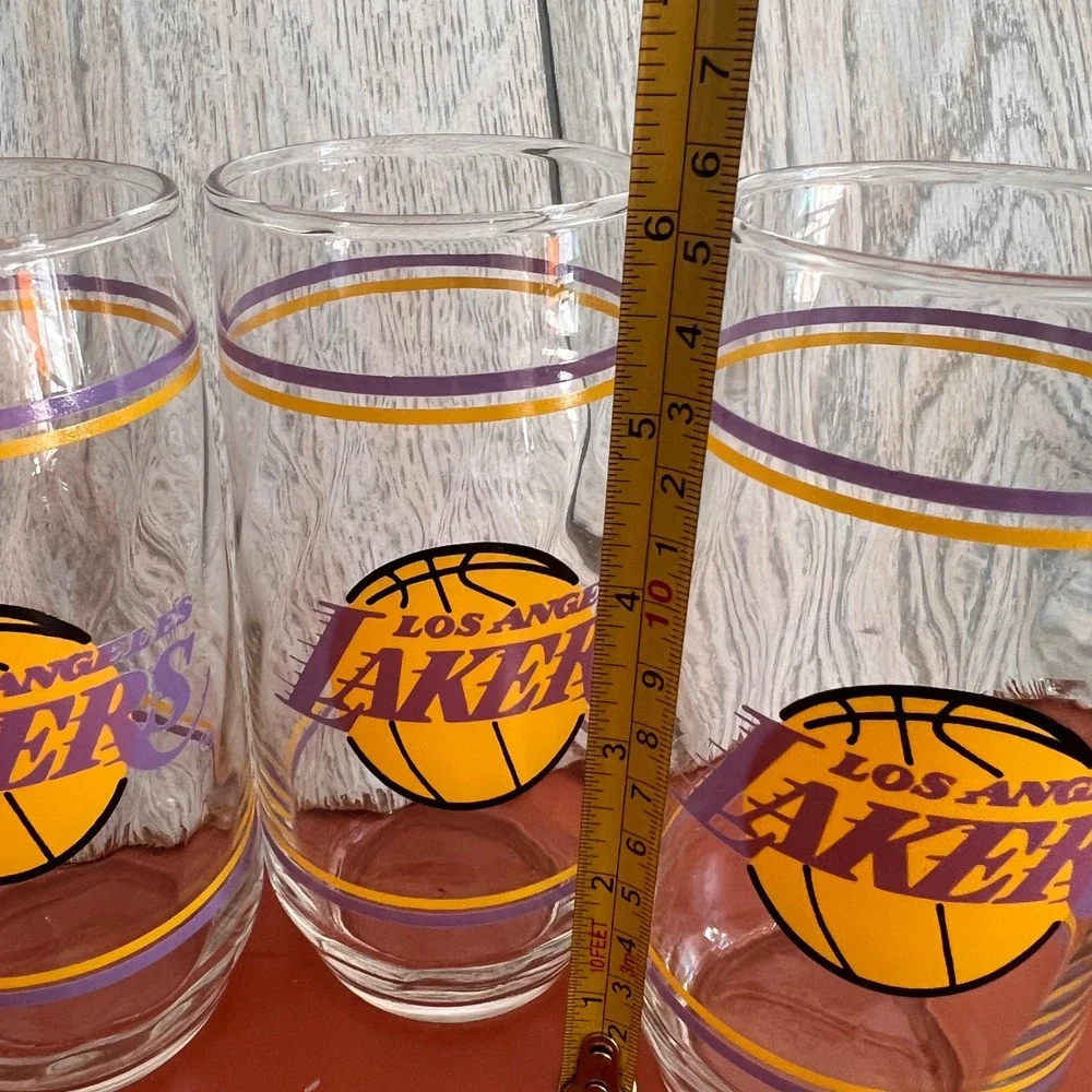 Vintage Los Angeles Lakers‎ Drinking Glasses Set of 4 Purple Gold NBA Highball